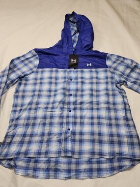 Under Armour Women's Tradesman Flannel Hoodie Blue/White Plaid Plattern Sz Xlarg